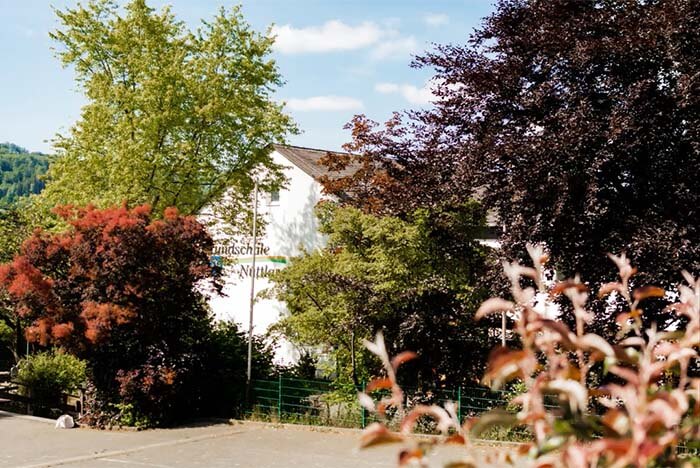 Blick vom Schulhof auf die Schule